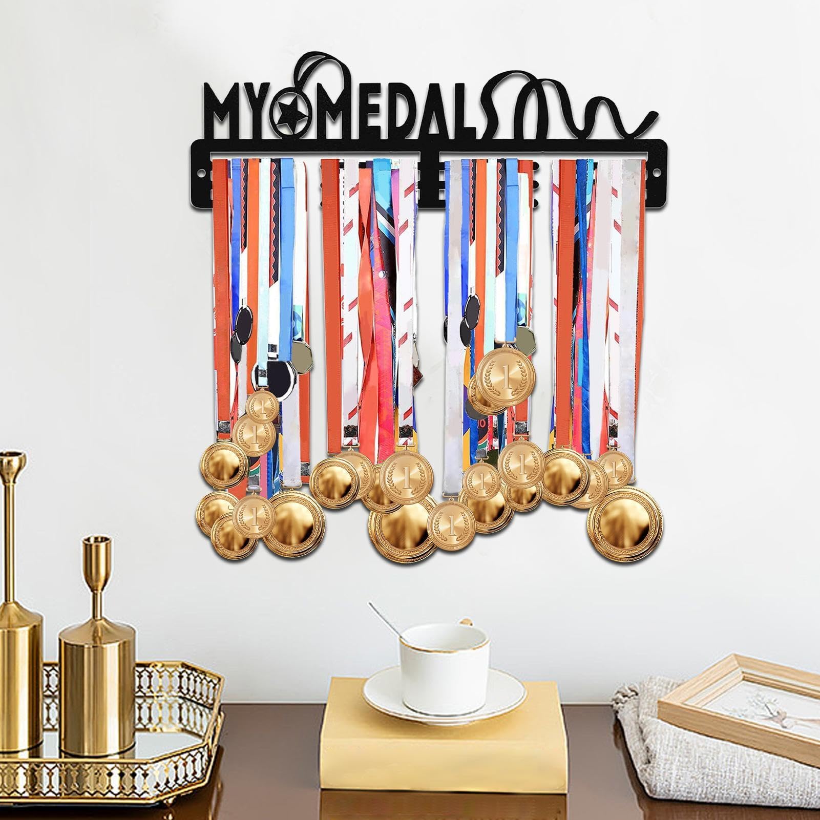 Premium Iron Award Ribbon Display Rack - Holds 24-30 Ribbons with Elegant Letter Design - Perfect for Trophy Walls, School Awards & Office Recognition Displays