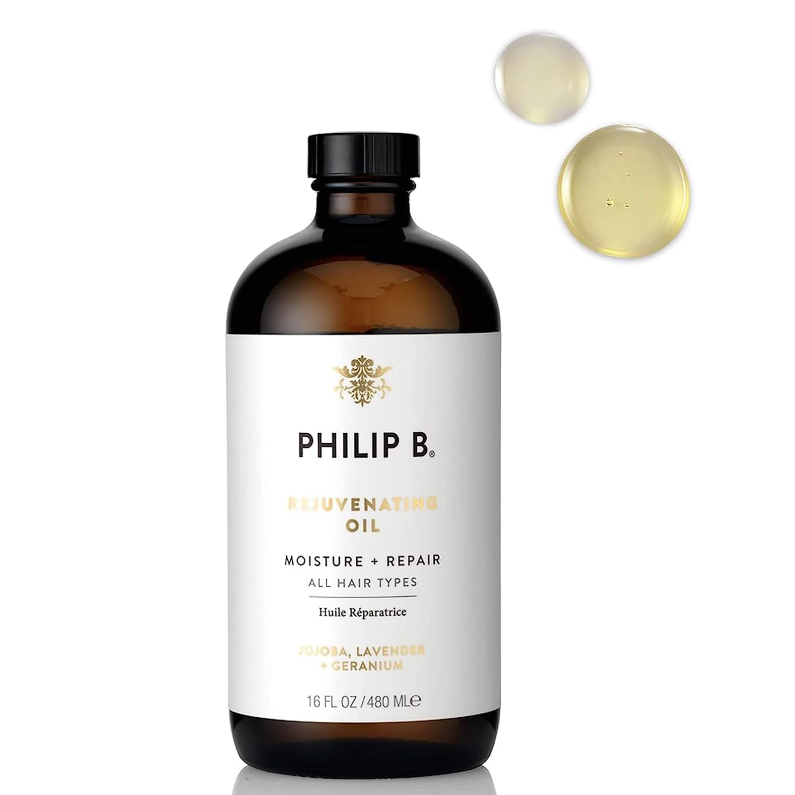 PHILIP B Rejuvenating Hair Oil 16 oz (480 ml) - Long-Term Hair Repair Treatment for Youthful Bounce, Strength & Shine | Best for Damaged, Dry & Frizzy Hair | Salon-Quality Hair Care at Home