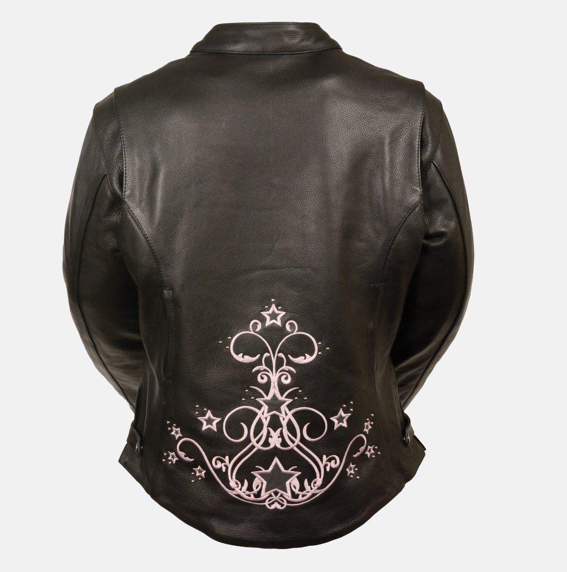Milwaukee Leather ML2500 Women's Black Reflective Star Riveted Motorcycle Jacket - Stylish & Protective Riding Gear for Urban Commutes & Night Cruises