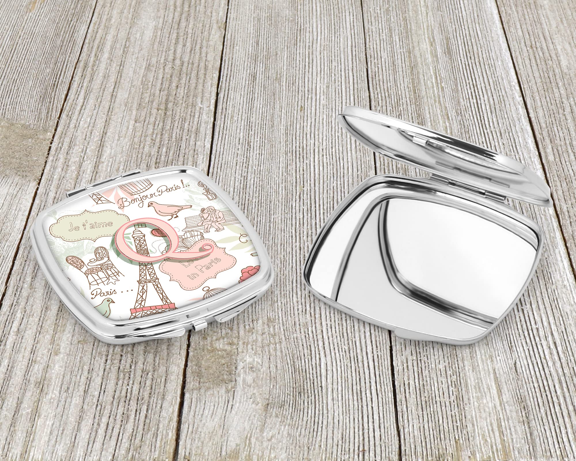 Caroline's Treasures CJ2002-QSCM Paris-Themed Letter Q Pink Compact Mirror - Travel Makeup Mirror for Women & Girls, Handheld Folding Pocket Mirror - Perfect Gift for Birthdays, Valentine's Day & Travel Accessories