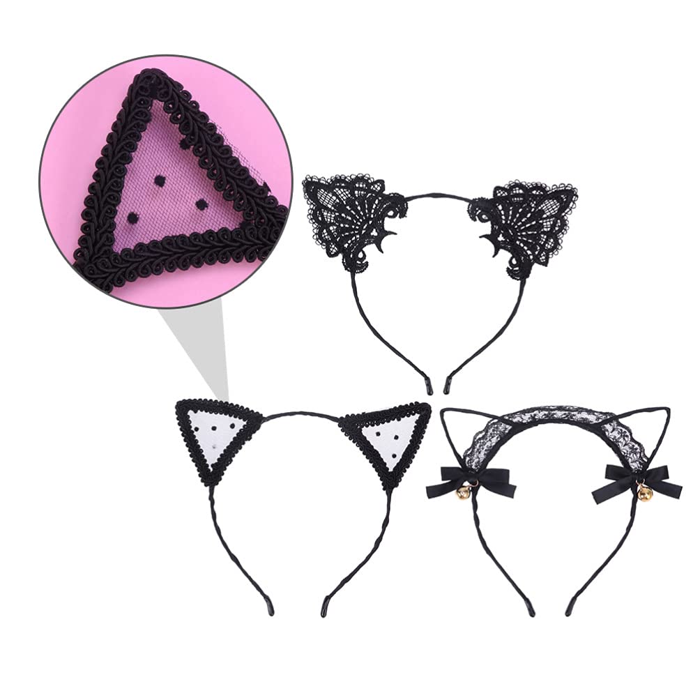 FOMIYES 6pcs Cat Ear Headbands for Women - Halloween Costume Accessories, Lace Hairbands for Cosplay, Animal Ears Headpiece for Parties & Dress Up - Perfect for Halloween, Cosplay, Themed Events & Photo Shoots