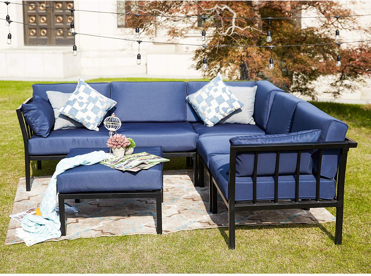 PatioFestival 6-Piece Outdoor Metal Conversation Set - All-Weather Patio Sectional Sofa with Cushions for Garden, Lawn, Poolside - Perfect for Backyard Relaxation, Entertaining Guests & Outdoor Dining