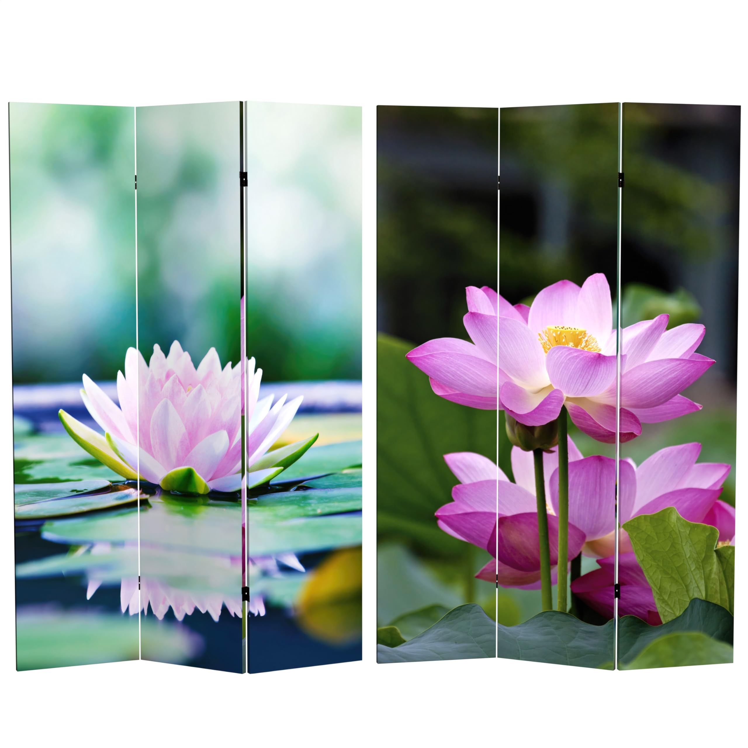6 ft. Tall Double Sided Red Lantern Lotus Blossom Canvas Room Divider - Multicolor Asian Inspired Folding Screen for Home Decor, Wedding, Party & Zen Meditation Space