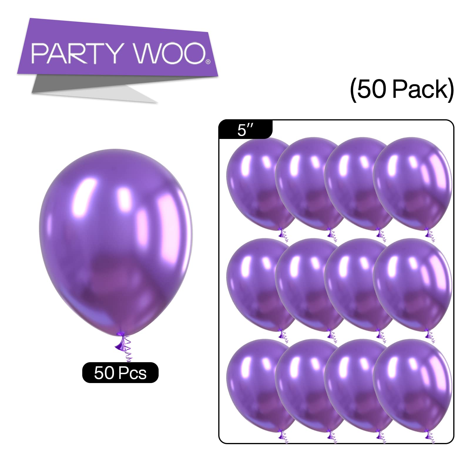 50-Pack 5 Inch Metallic Purple Balloons for Party Decor - Premium Balloon Garland & Arch Supplies for Weddings, Baby Showers & Celebrations (Shade: Purple-G105)