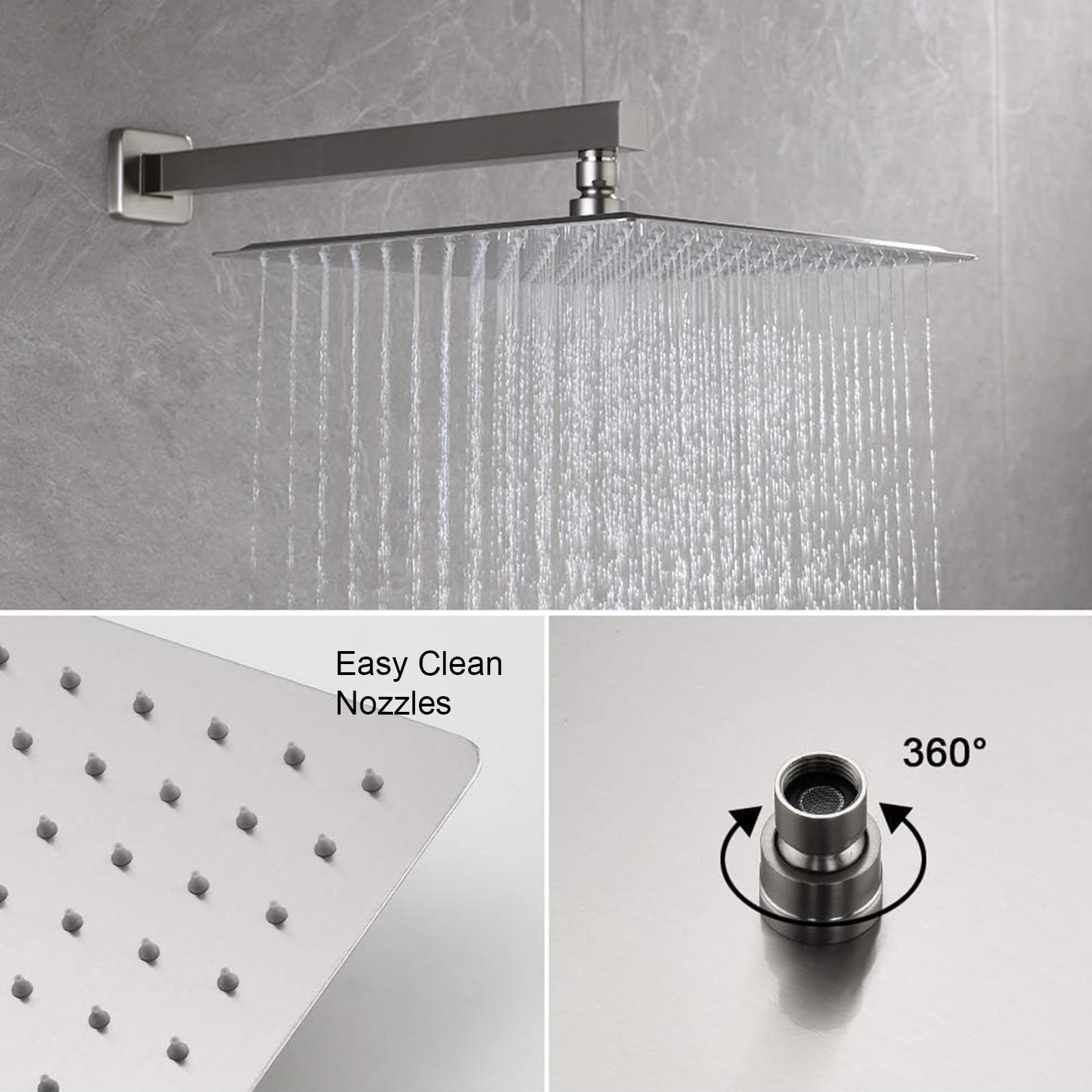 12 Inch Rain Shower System with Body Jets - Powerful Rainfall Shower Head & Handheld Spray - Brushed Nickel Concealed Shower Faucet Set - Perfect for Spa-Like Bathroom Experience & Luxury Home Renovation
