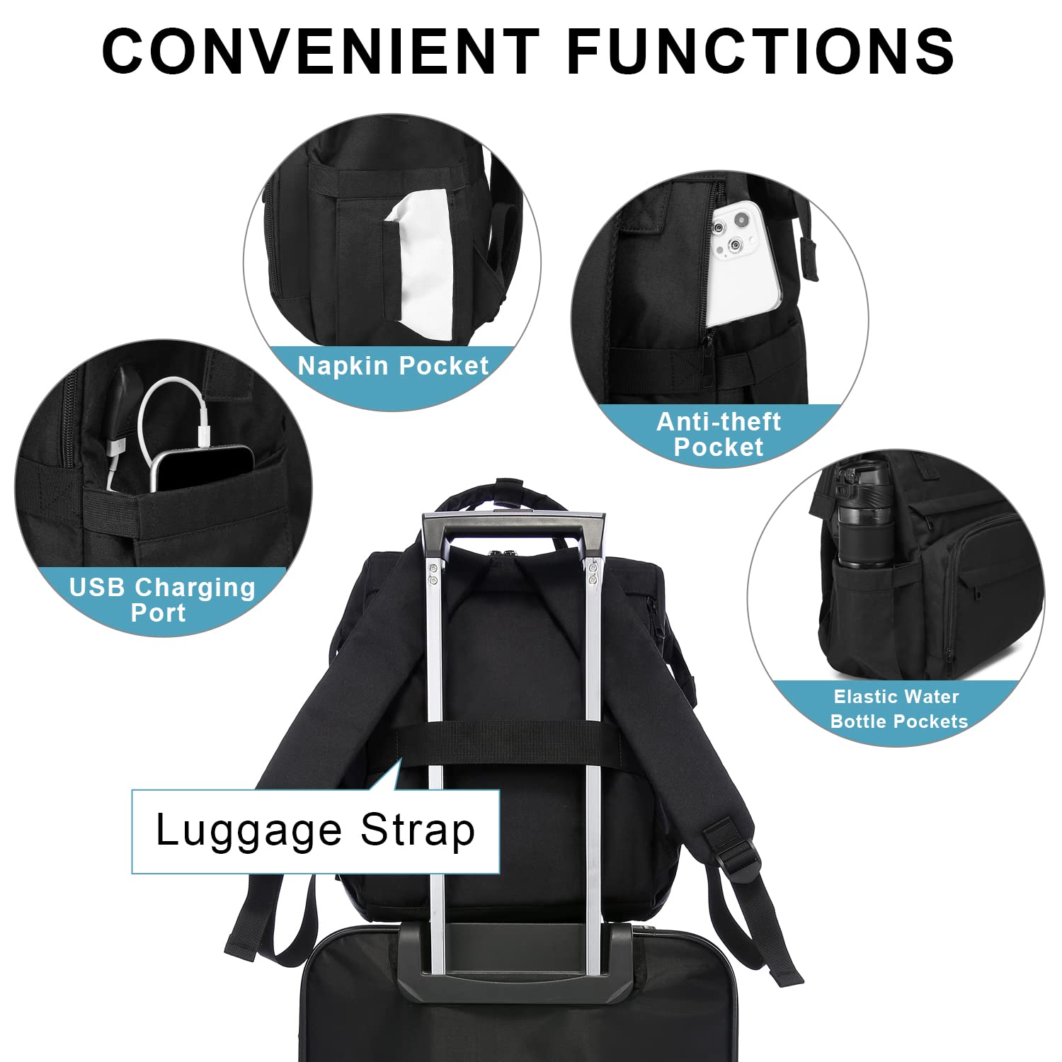 LOVEVOOK Women's 14 Inch Laptop Backpack - Stylish Nurse Teacher Work Backpack for College, Travel & Daily Use | Durable Computer Bag with USB Charging Port | Perfect as Casual Daypack or Purse (Black) - Ideal for Office, School & Commuting