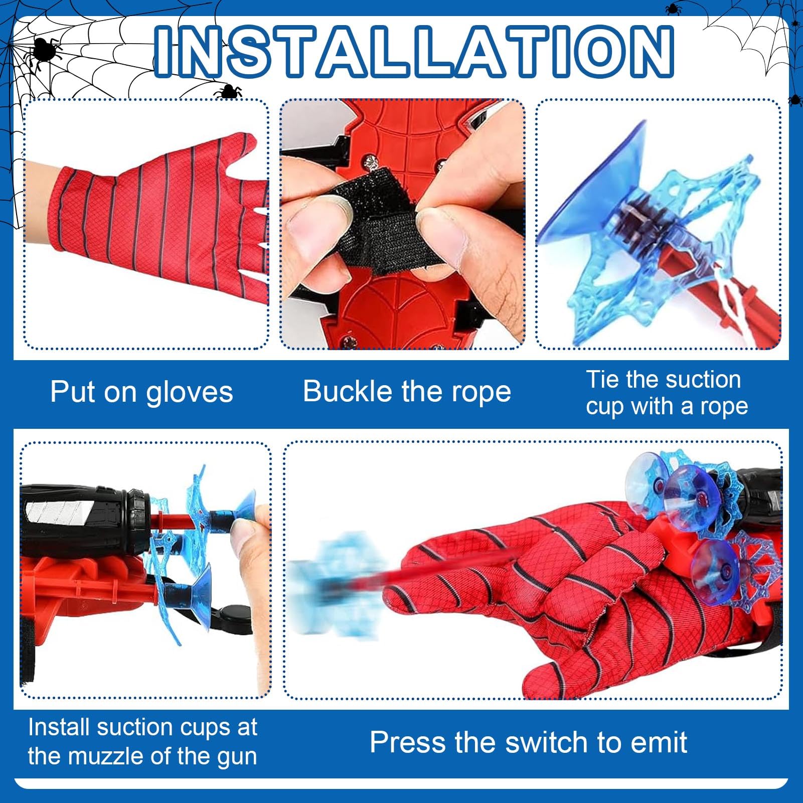 Spider-Man Web Shooter Gloves Set - 2 Pack Superhero Wrist Launcher Toys for Kids, Fun Educational Role Play & Cosplay Costume Accessories - Perfect for Halloween, Birthday Parties & Superhero Playtime