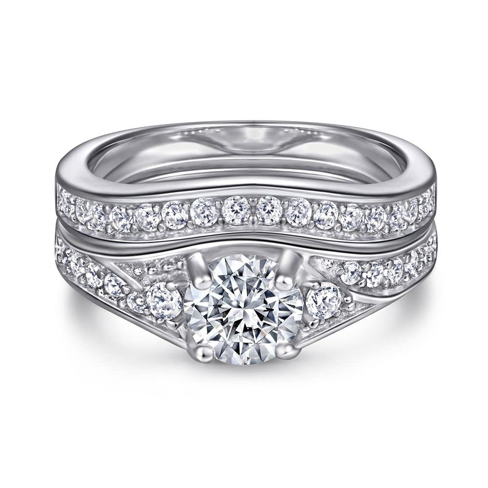 Vintage Bridal Wedding Ring Sets for Women - 1 Carat Moissanite Engagement & Promise Ring Set in Platinum Plated Silver - Perfect for Proposals, Anniversaries & Special Occasions