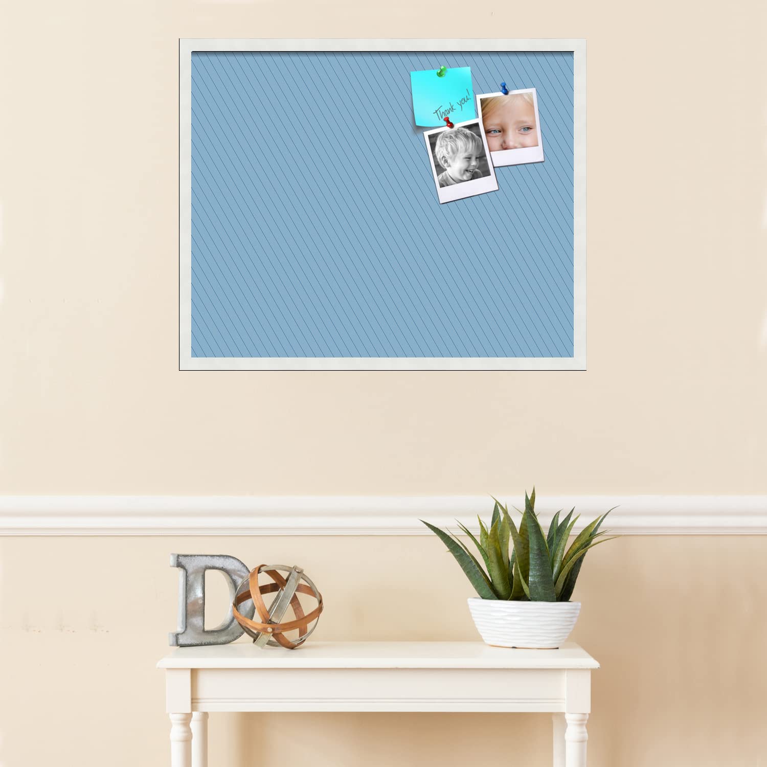 PinPix 30x24 Inch Navy & White Striped Cork Bulletin Board with Satin Frame - Decorative Wall Pin Board for Home Office, School Classroom, Dorm Room Organization & Message Display (PinPix-1673)