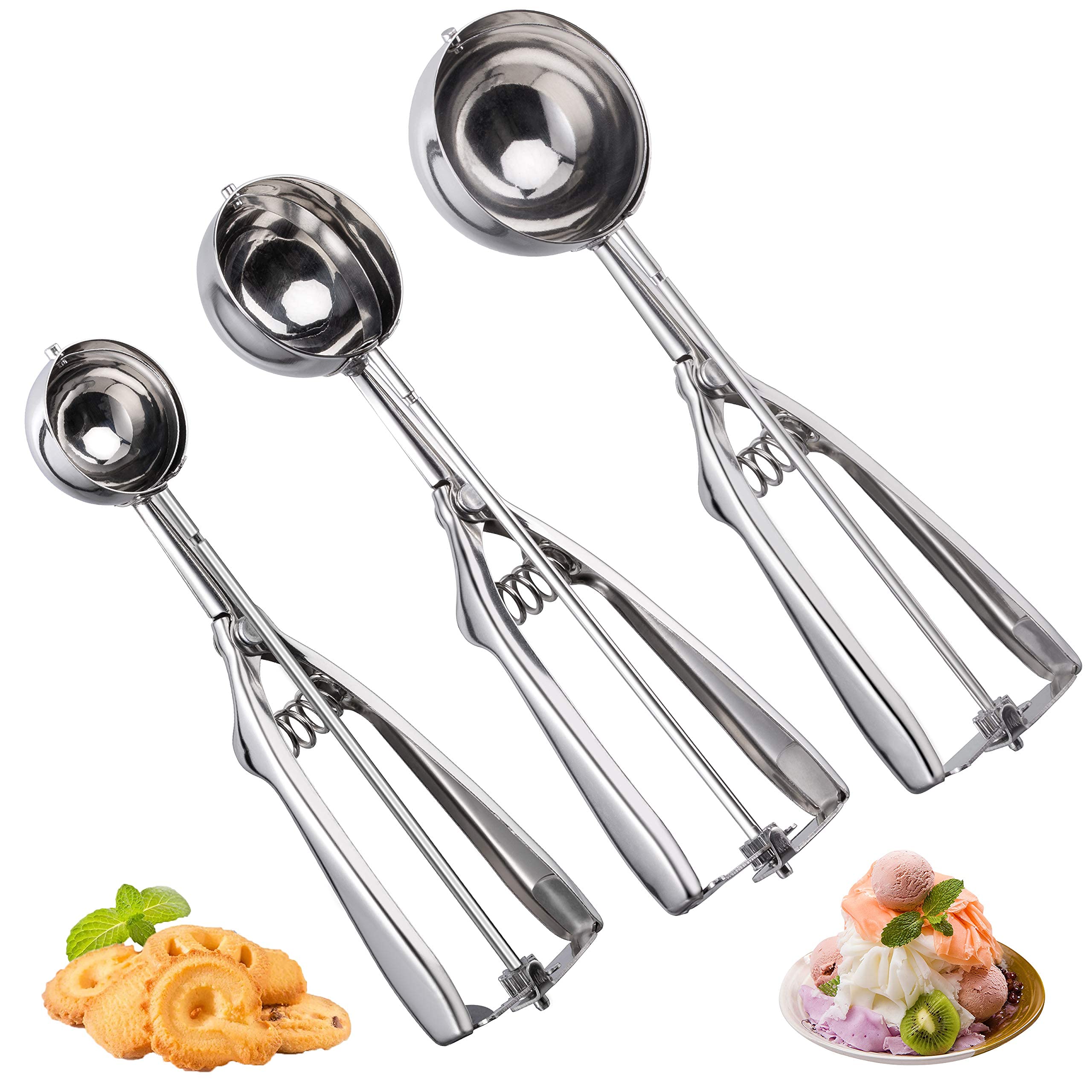3-Piece Stainless Steel Cookie Scoop Set - Small, Medium & Large Trigger Ice Cream Scoopers for Baking, Durable & Easy Clean Ergonomic Cookie Dough Scoops - Perfect for Home Baking, Ice Cream Parlors & Dessert Shops