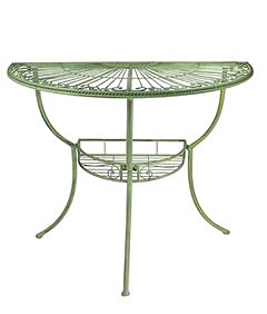 Antique Green Iron Console Table - Rustic Patio & Garden Decor for Outdoor Entryway, Porch, or Balcony