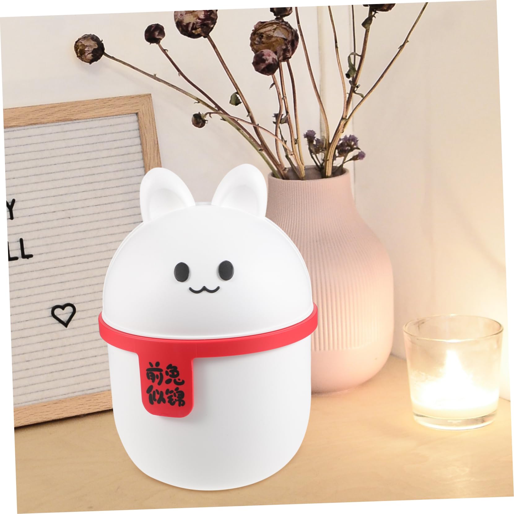 DOITOOL Mini Trash Can with Lid - Small Plastic Waste Basket, Cute Cartoon Rabbit Shape for Home, Office, Vanity & Bathroom - Perfect for Desks, Cars & Countertops