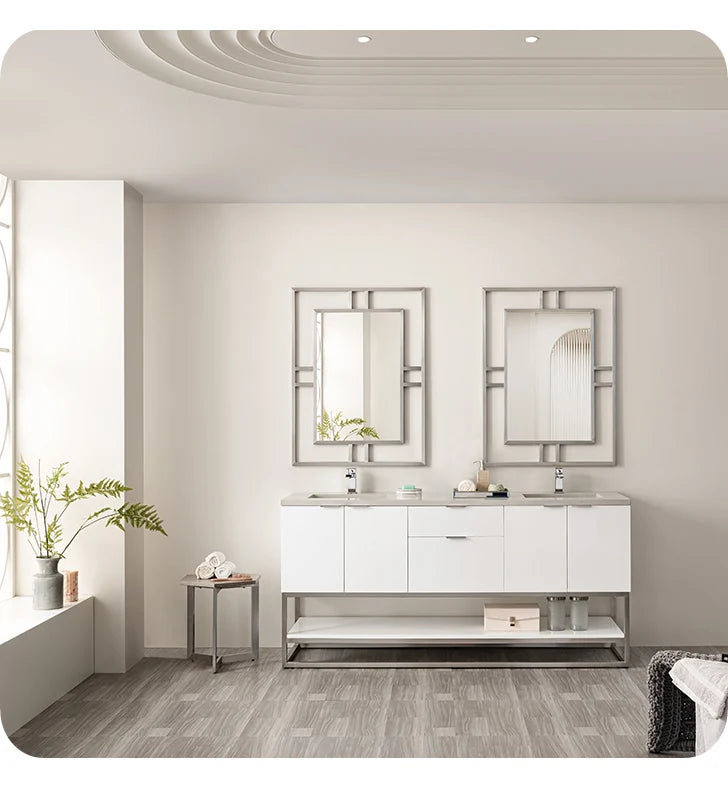 Brenlyn 72-Inch White Glossy Vanity Table with Mirror - Perfect for Bedroom, Dressing Room & Makeup Studio