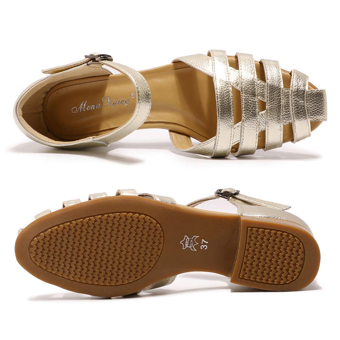 Mona Flying Women's Leather Tatianna Dress Sandals - Closed Toe Low Heel Strappy Flats for Summer Casual Wear | Perfect for Weddings, Office & Date Nights