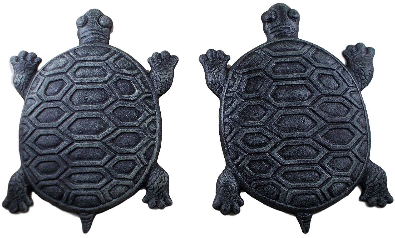 Set of 2 Iron Verdigris Garden Turtle Stepping Stones - Rustic Outdoor Decor for Pathways, Patios & Flower Beds | Perfect for Garden Landscaping & Backyard Decorations