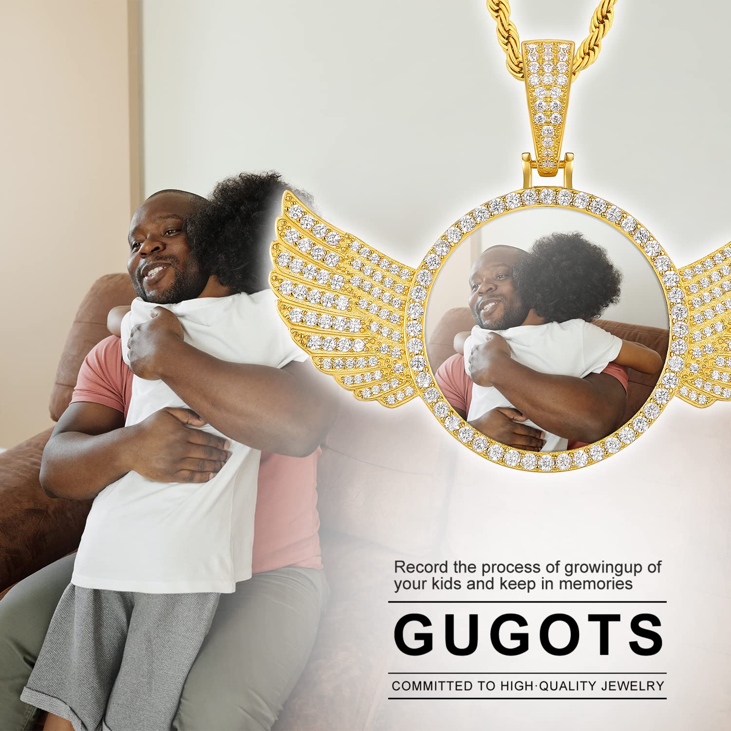925 Sterling Silver Custom Photo Necklace with Wings - Personalized Memorial Pendant for Women & Men - Hip Hop Jewelry with Image - Iced Out Picture Chain - Perfect Gift for Anniversaries, Birthdays & Memorials (Includes Gift Box)