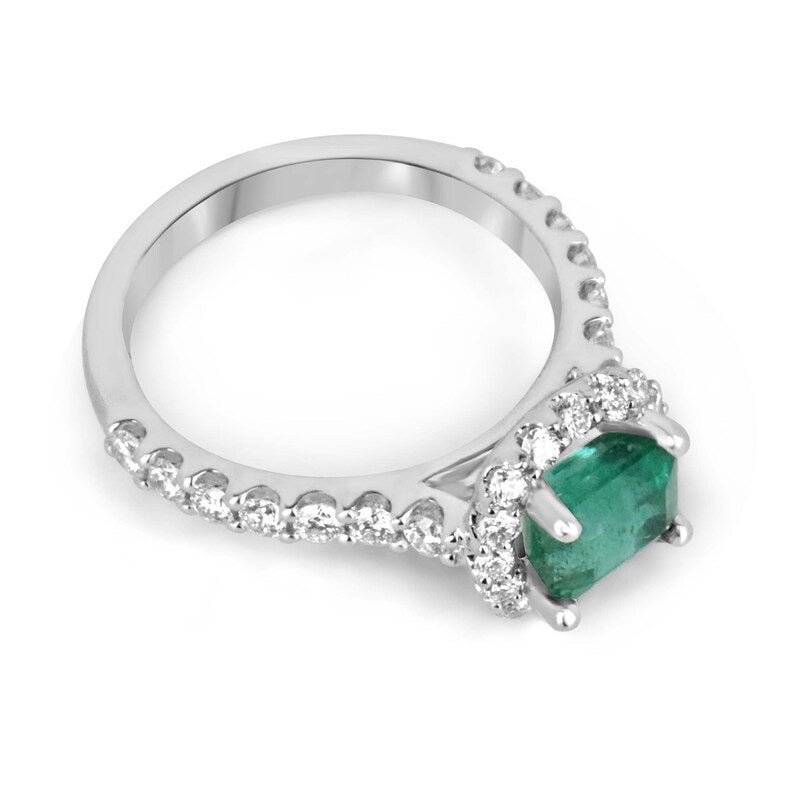 2.50tcw 14K White Gold East-West Emerald & Diamond Halo Engagement Ring for Women – Perfect for Proposals, Anniversaries & Bridal Jewelry