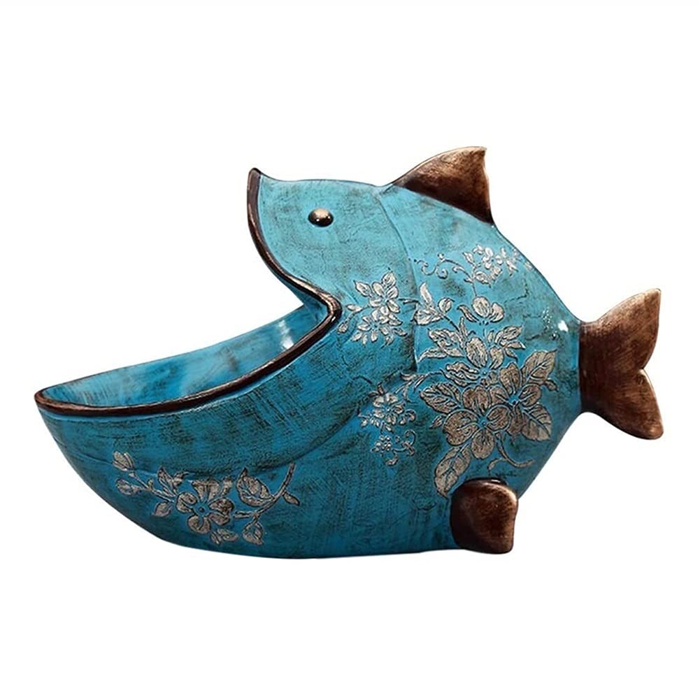 Retro Key Bowl for Entryway Table - Blue Decorative Tray for Keys, Phone, Change & Watches | Coffee Table Decor, Porch Storage & Candy Dish | Lucky Home Ornament for Entryway, Living Room & Bedroom