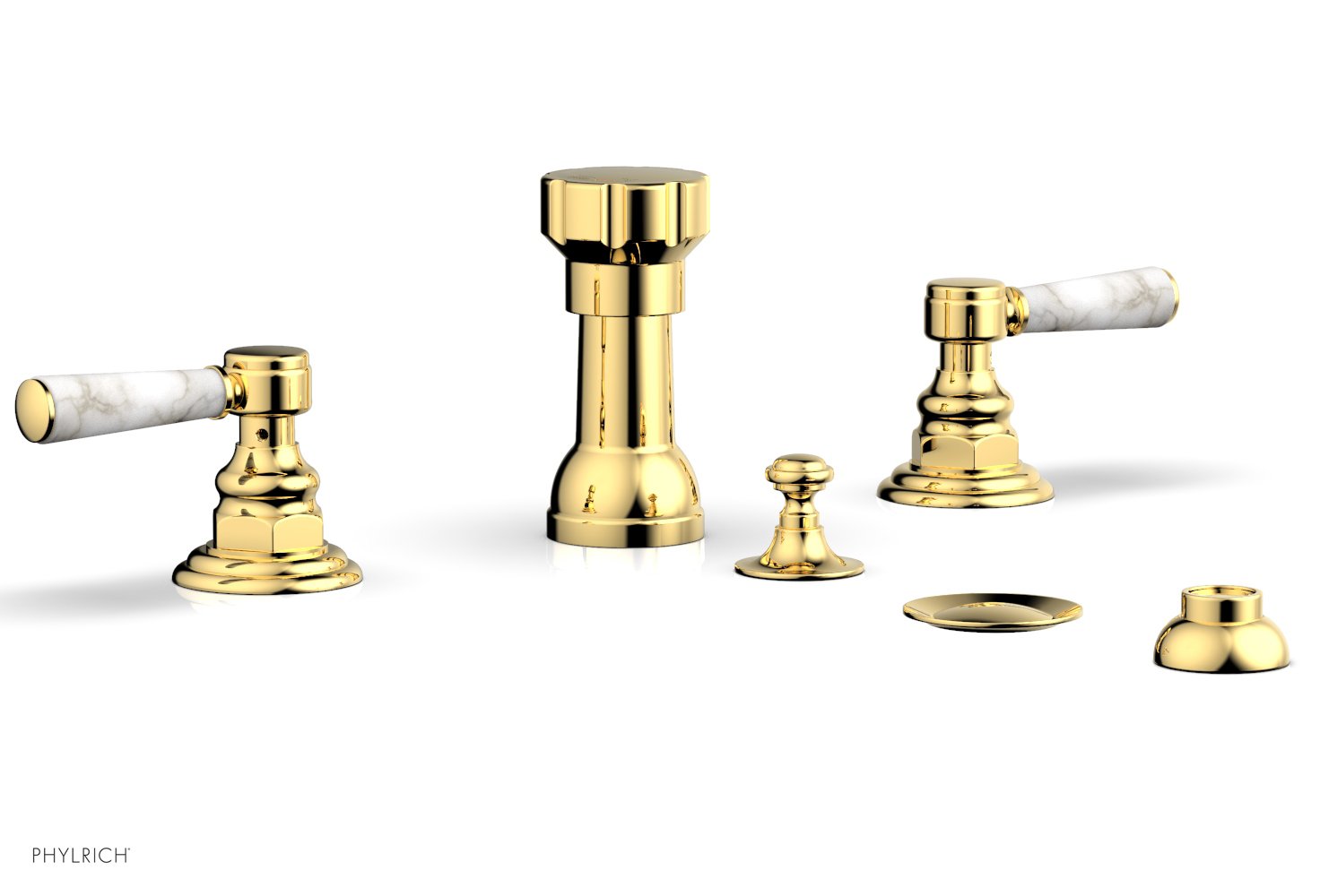 HENRI 4-Hole Bidet Faucet Set with White Marble Lever Handles - Modern Bathroom Upgrade for Toilet & Bidet Installation (Model 16162)