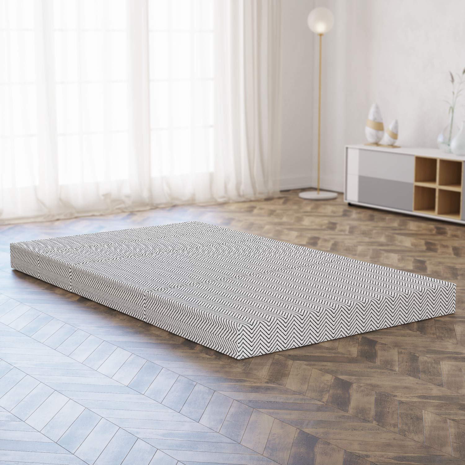 Ambesonne Modern Foldable Mattress - Black and White Zig Zag Triangle Print, 78.7
