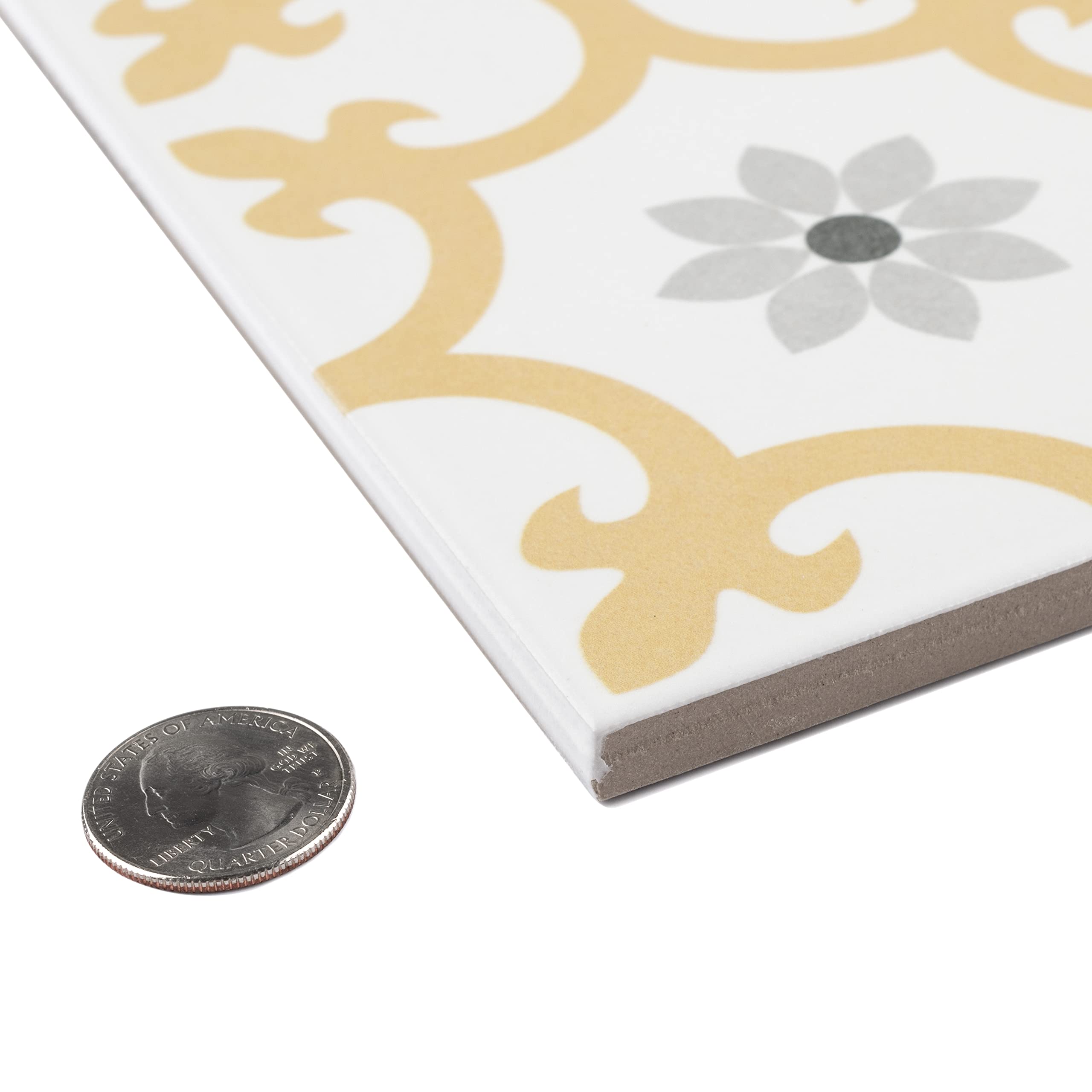 Merola Tile Daria Dandelion 9.75x9.75 Inch Porcelain Tile for Floor and Wall - Perfect for Bathroom, Kitchen Backsplash, and Living Room Decor