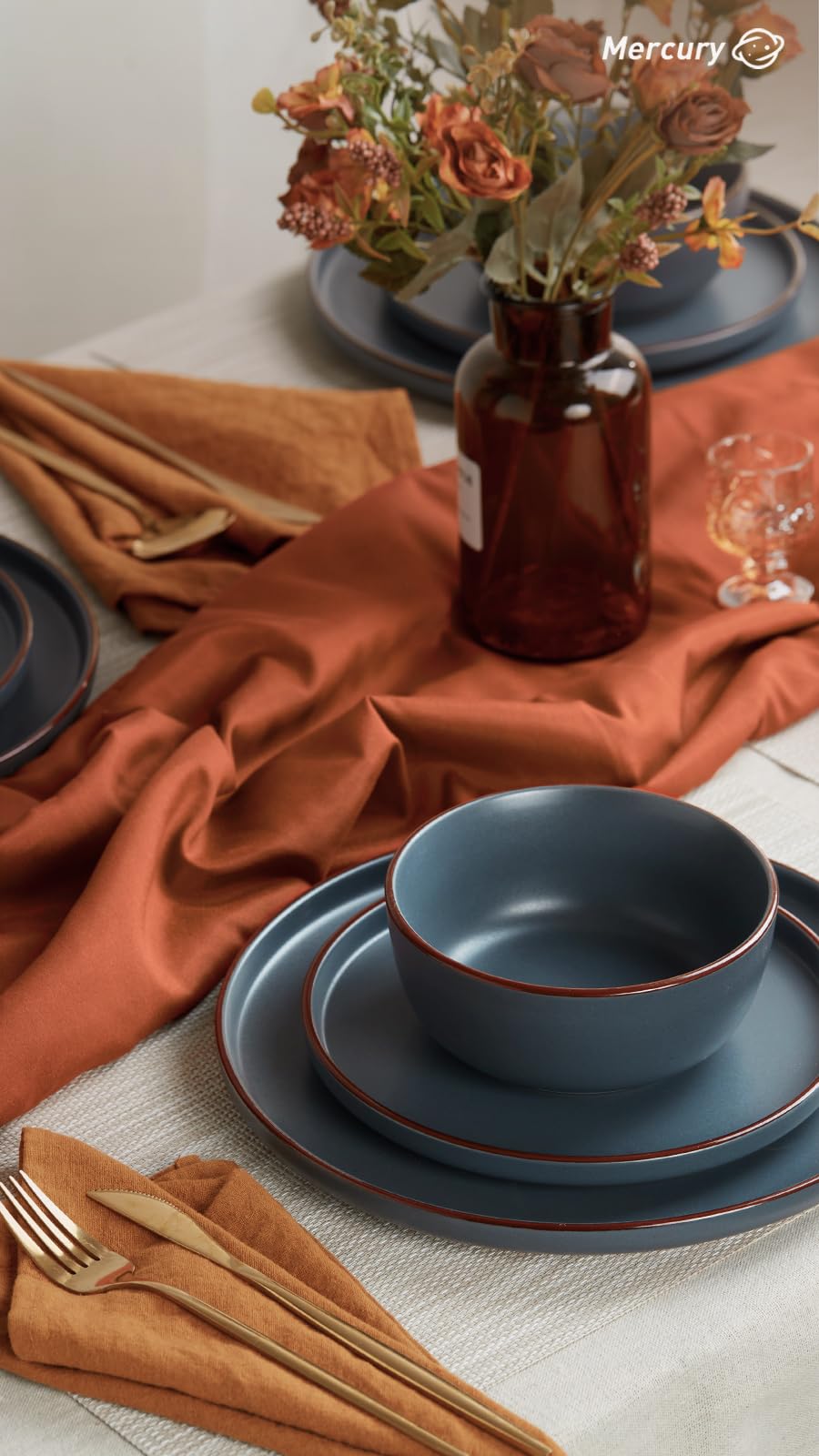 Famiware 12-Piece Stoneware Dinnerware Set - Mercury Plates & Bowls for 4, Microwave & Dishwasher Safe, Durable Charcoal Gray Tableware - Perfect for Family Dinners, Parties & Everyday Use