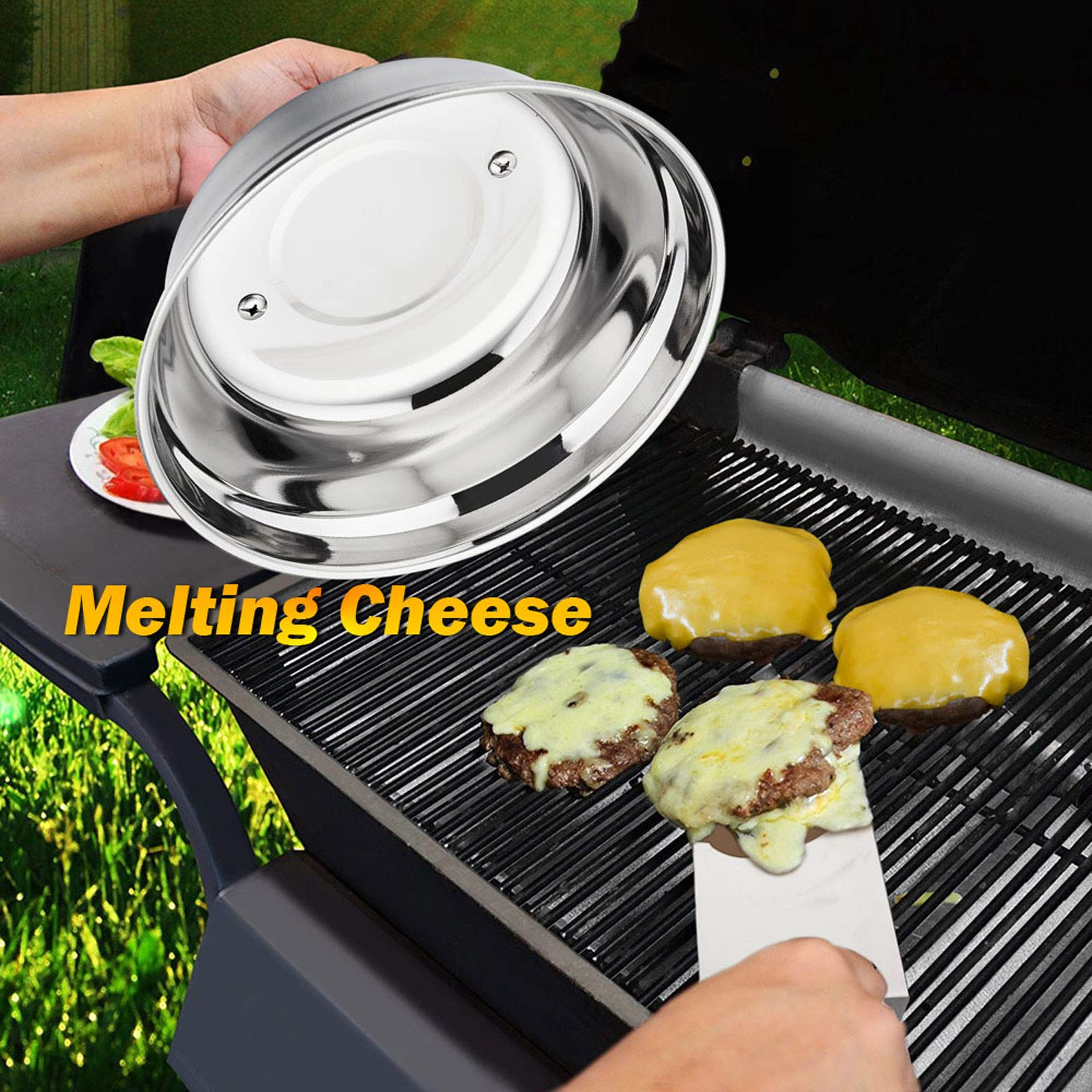 9 Inch Stainless Steel Cheese Melting Dome - Set of 2 Professional Basting Covers for Griddle & BBQ | Heavy Duty, Dishwasher Safe | Perfect for Burgers, Nachos & Outdoor Cooking