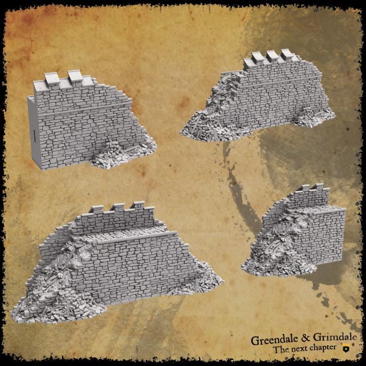 D&D Miniature Terrain - Town Wall Ruins for Tabletop RPG, Pathfinder, Bolt Action & Revolutionary War Wargaming | Fantasy Battle Scenery & Historical Wargame Diorama Accessories