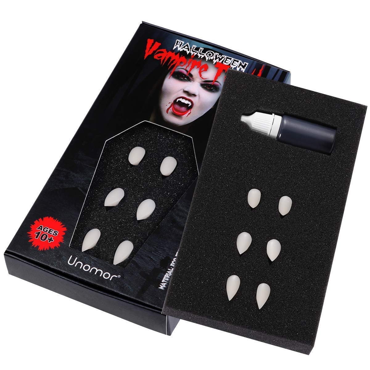 Unomor 3 Pairs Vampire Teeth Dentures - Realistic Fangs for Halloween Costume, Cosplay & Party Makeup | Perfect for Vampire Themed Parties, Horror Events & Halloween Accessories