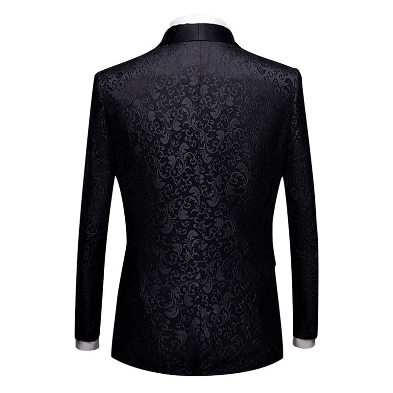 2 Piece Slim Fit Paisley Print Suit for Men - Formal Black Wedding Suit with Matching Pants - Perfect for Business, Office, and Special Occasions