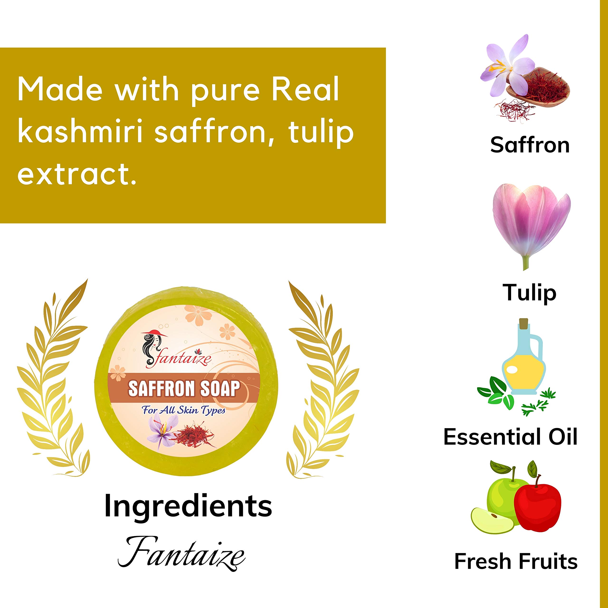 Fantaize Handmade Saffron Soap Bar - 100g Natural Skin Care for Glowing Complexion | Perfect for Spa Day, Gift Sets & Luxury Bath Time