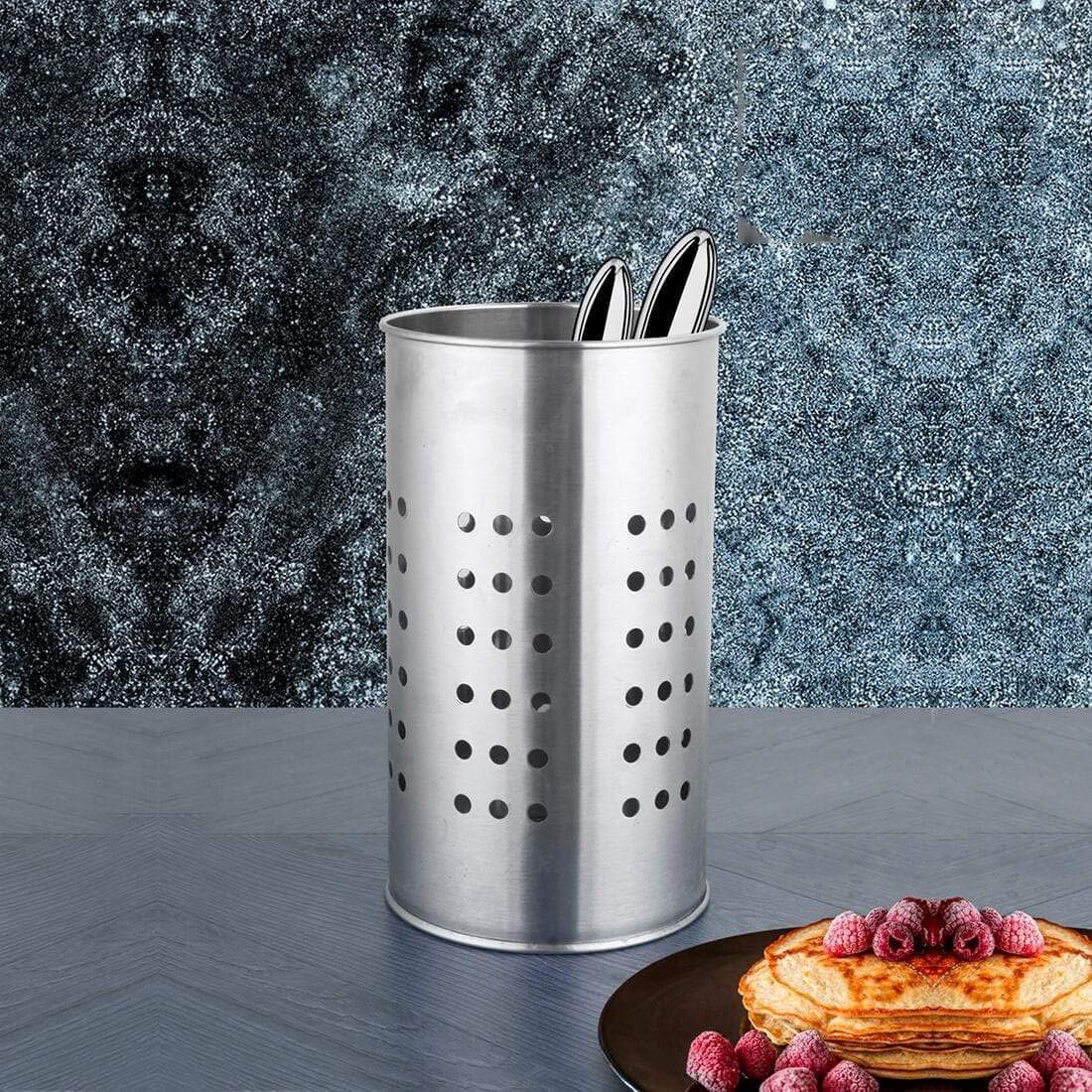 Stainless Steel Utensil Holder with Round Holes - Premium Kitchen Organizer for Forks, Spoons & Knives - Perfect for Countertop Storage & Kitchen Drawer Organization