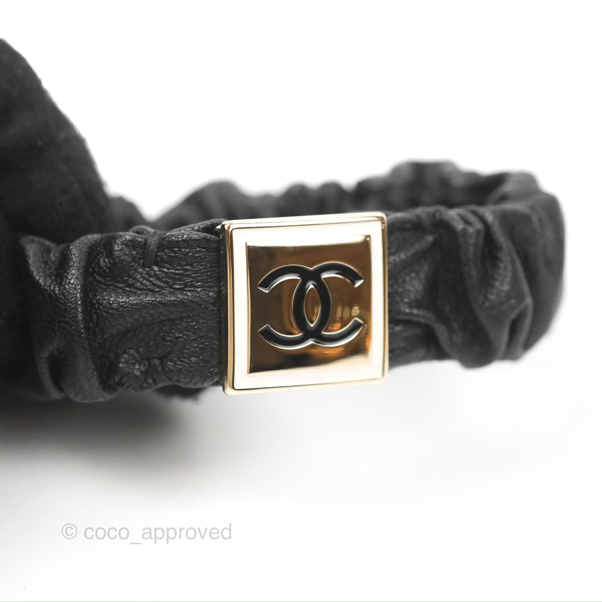 Chanel CC Black Leather Hair Clip with Gold Tone Hardware - Elegant Hair Accessory for Women, Perfect for Parties, Weddings & Everyday Wear