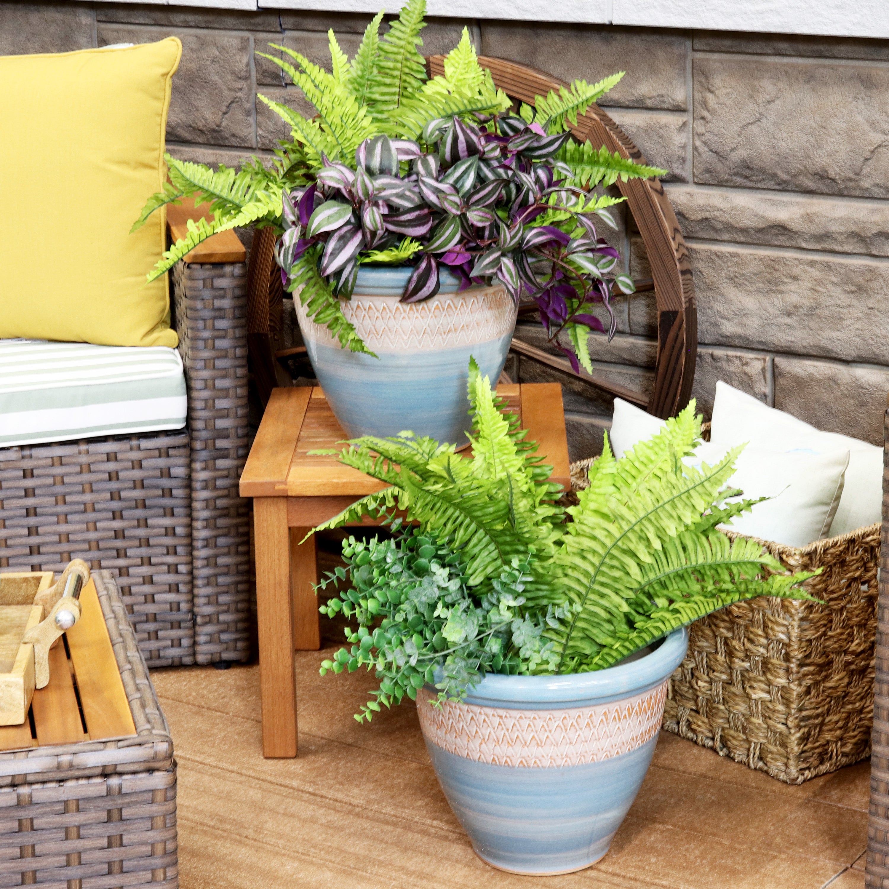 Sunnydaze Set of 2 Indoor/Outdoor Ceramic Planters - 12 Inch Decorative Flower Pots for Home, Garden, Patio & Balcony Decor
