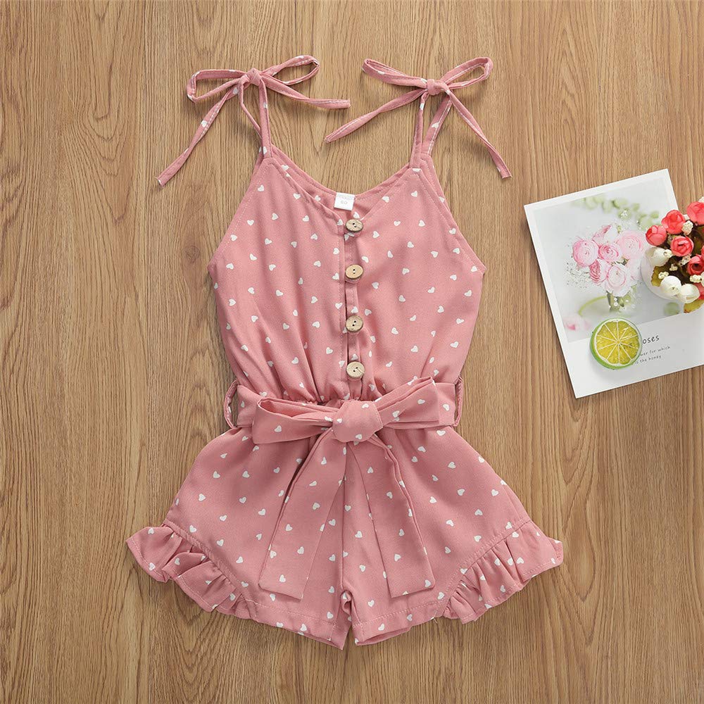 Toddler Baby Girl Heart Print Suspender Romper Jumpsuit - Cute Summer Outfit for Holidays & Playdates - Perfect for Birthday Parties, Beach Trips & Family Photos