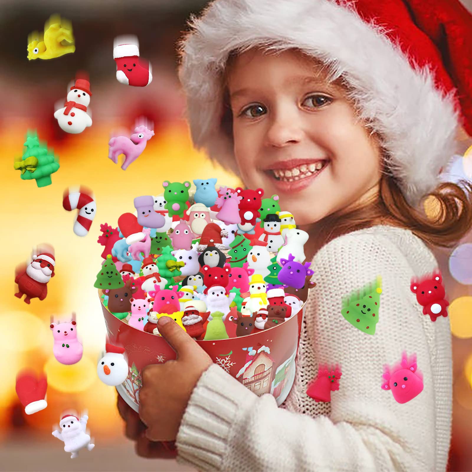 48Pcs Christmas Squishy Toys for Kids - Soft Mochi Stress Relief Sensory Toys, Classroom Prizes, Party Favors, Pinata Fillers, Stocking Stuffers - Perfect for Holiday Gifts, School Rewards & Stress Relief for Boys and Girls
