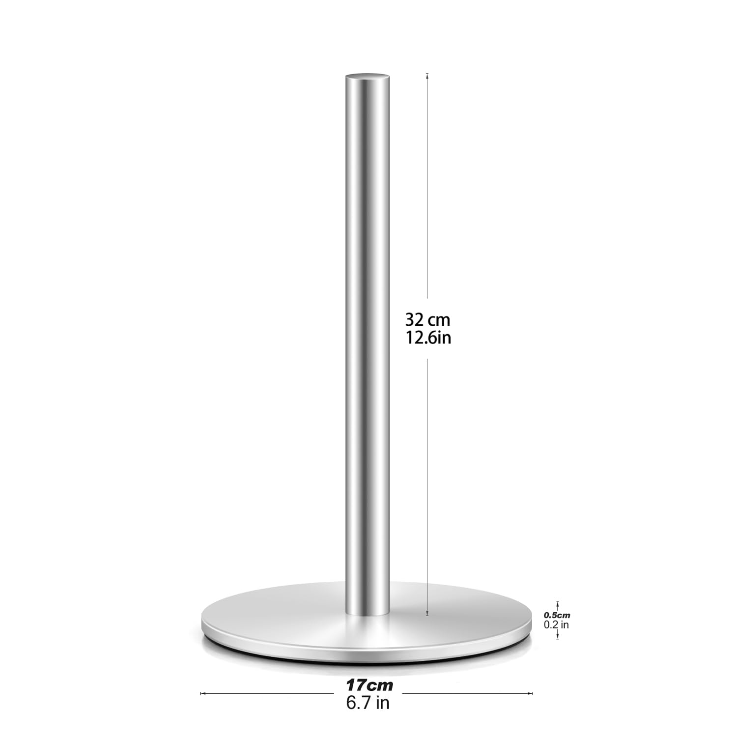 Premium Stainless Steel Paper Towel Holder - Silver Countertop Kitchen Roll Stand with Non-Slip Weighted Base | Durable & Stylish for Kitchen, Bathroom, Office, or Restaurant Use