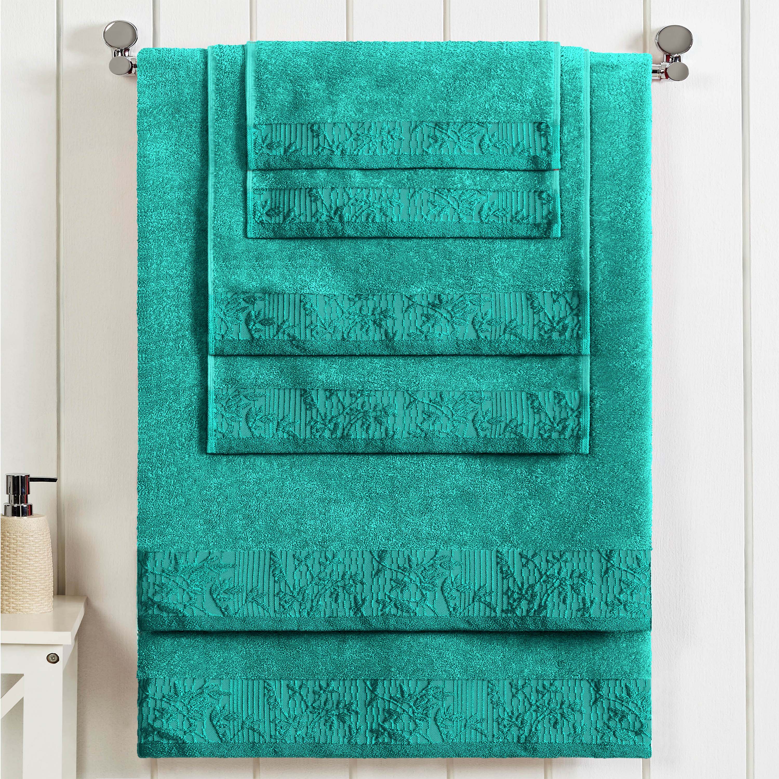 Wisteria Cotton Floral Embroidered Jacquard Border 6-Piece Bath Towel Set - Soft & Absorbent for Spa, Bathroom & Guest Use