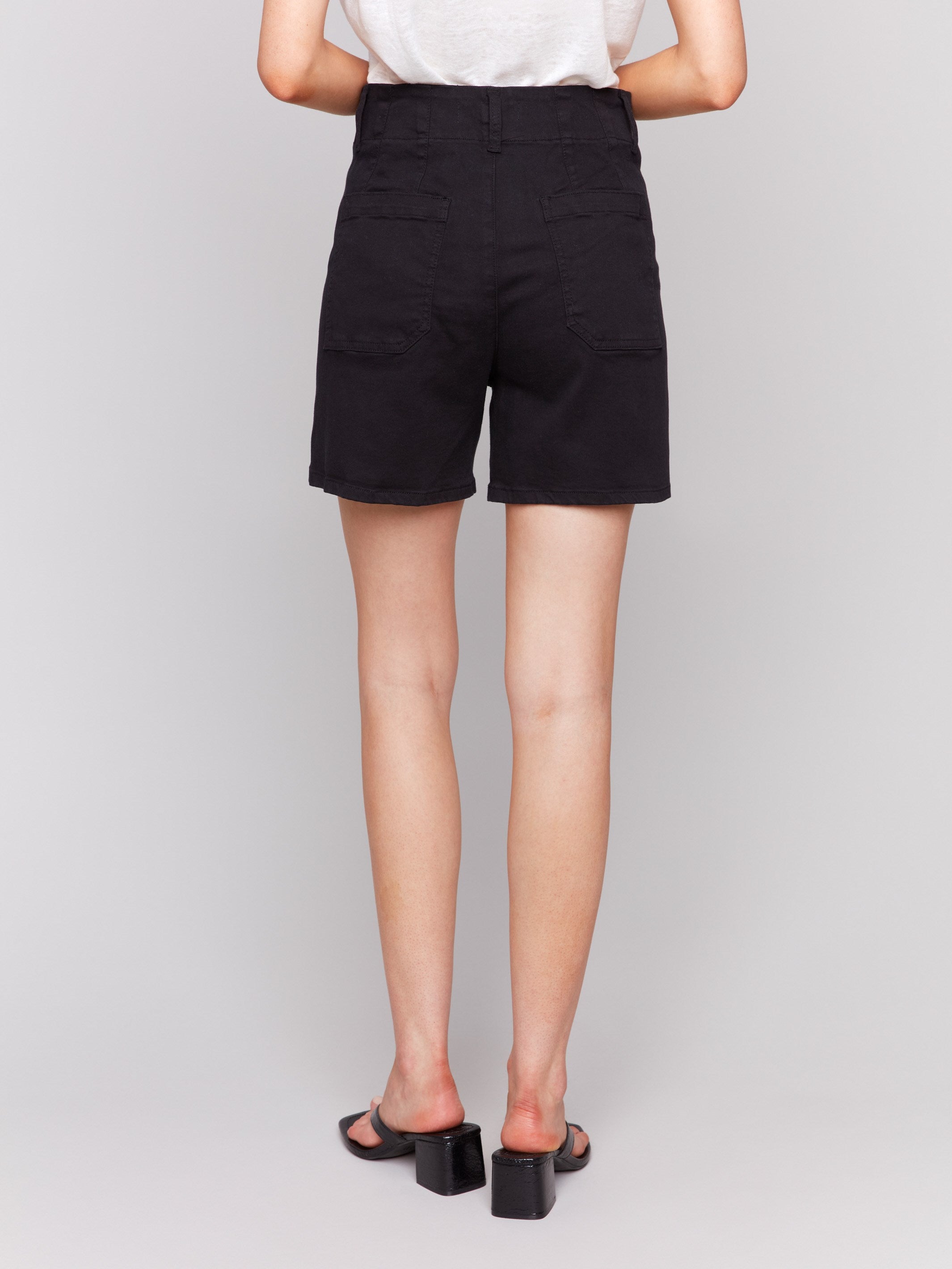 Men's Black Twill Shorts with Patch Pockets - Comfortable Casual Summer Shorts for Outdoor Activities, Travel & Lounge Wear