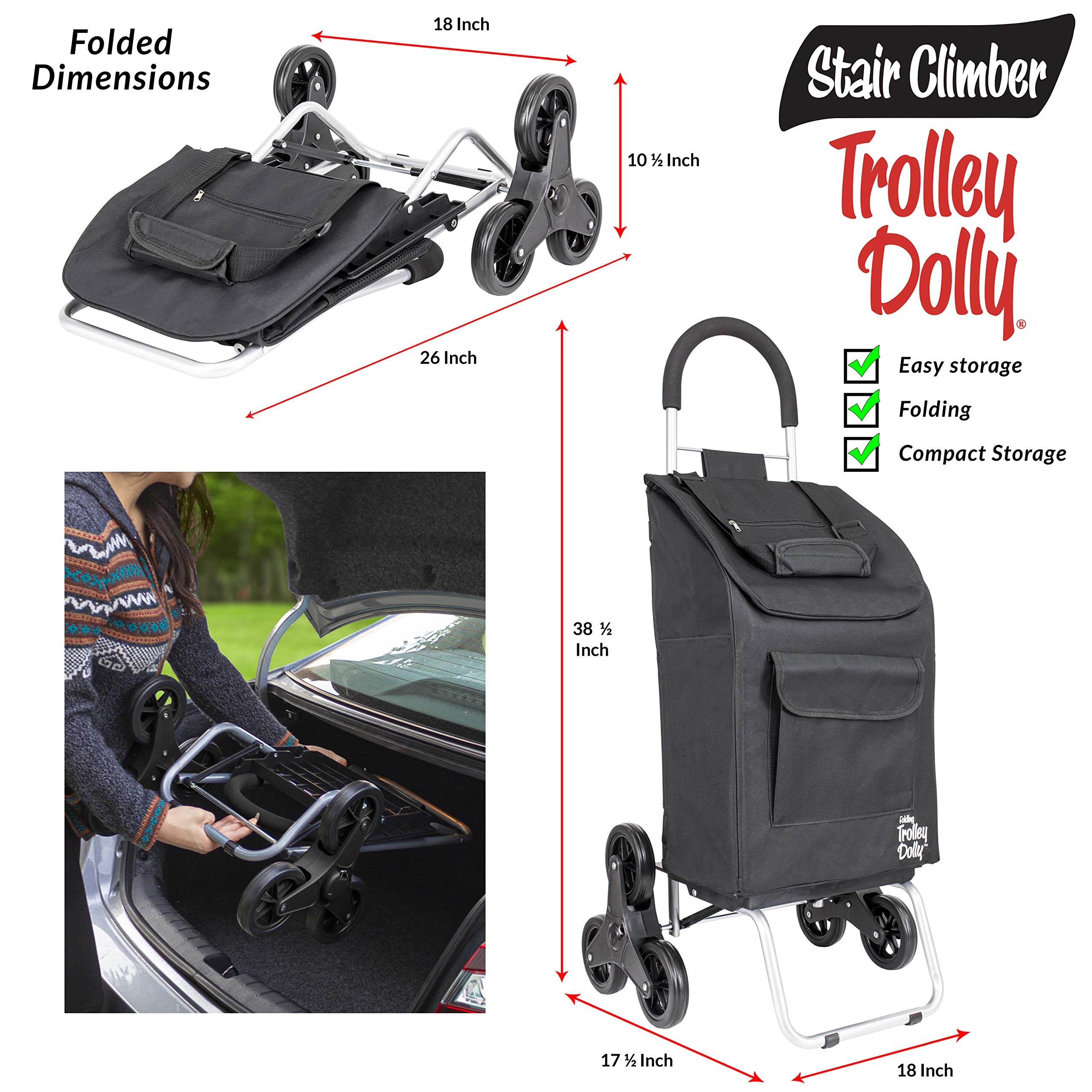 dbest Stair Climbing Hand Truck - Heavy Duty Folding Dolly Cart with Wheels for Moving Boxes & Luggage | Ideal for Home, Office & Warehouse Use
