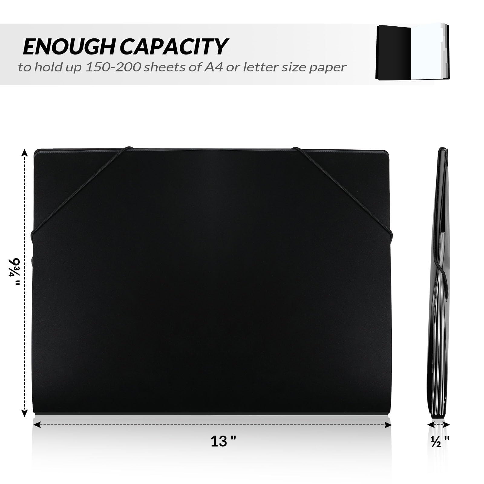 SKYDUE 5-Pocket Expanding File Organizer - Portable Accordion Folder for Documents, Papers, Receipts | School, Office & Home Organization Supplies (Black) | Perfect for Students, Teachers & Professionals