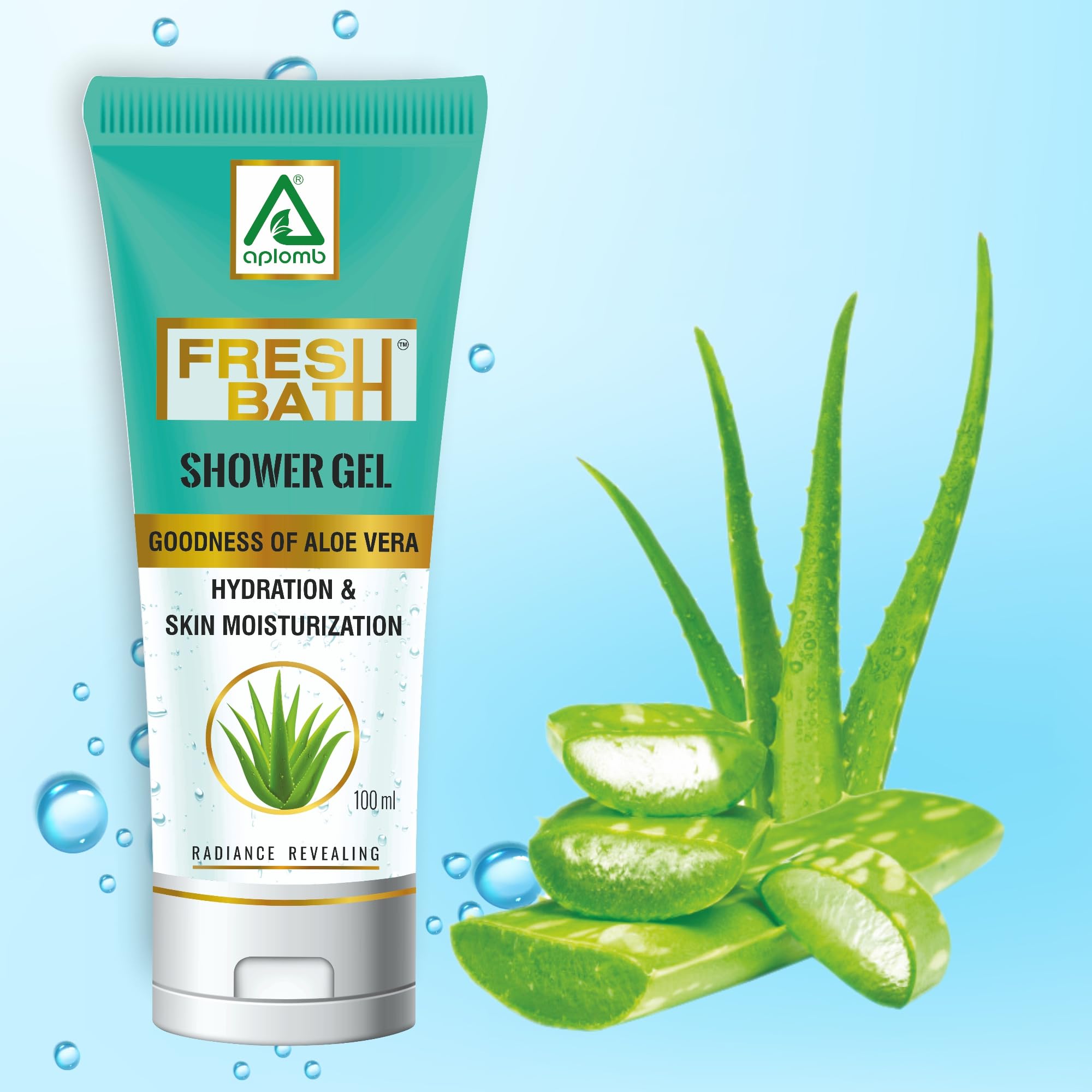 APLOMB Refreshing Bath & Shower Gel with Aloe Vera & Neem Extract - Hydrating & Moisturizing Body Wash for Dry Skin - Exfoliates Dead Skin Cells for Smoother, Brighter Complexion - 100ml Travel Size for Gym, Spa & Daily Shower Routine