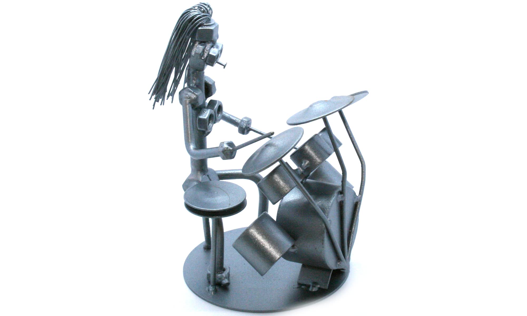 Handmade Welded Metal Art Sculpture - Nuts and Bolts Drummer Figurine | Unique Gift for Women Drummers | Scrap Metal Trophy Award | Perfect for Music Lovers, Office Decor & Collector's Display