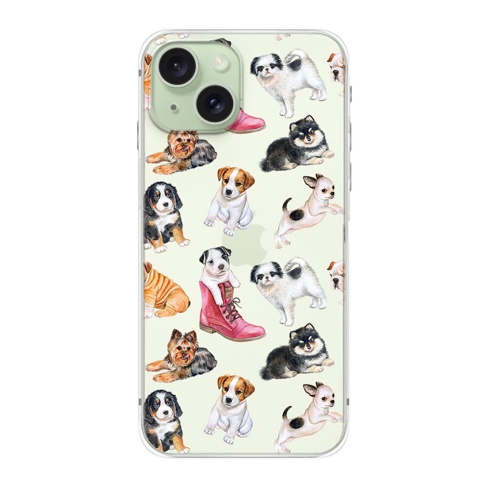 Cute Dog Pattern iPhone 15 Case - Funny Pet Cartoon Design, Soft TPU Clear Protective Cover for 6.1
