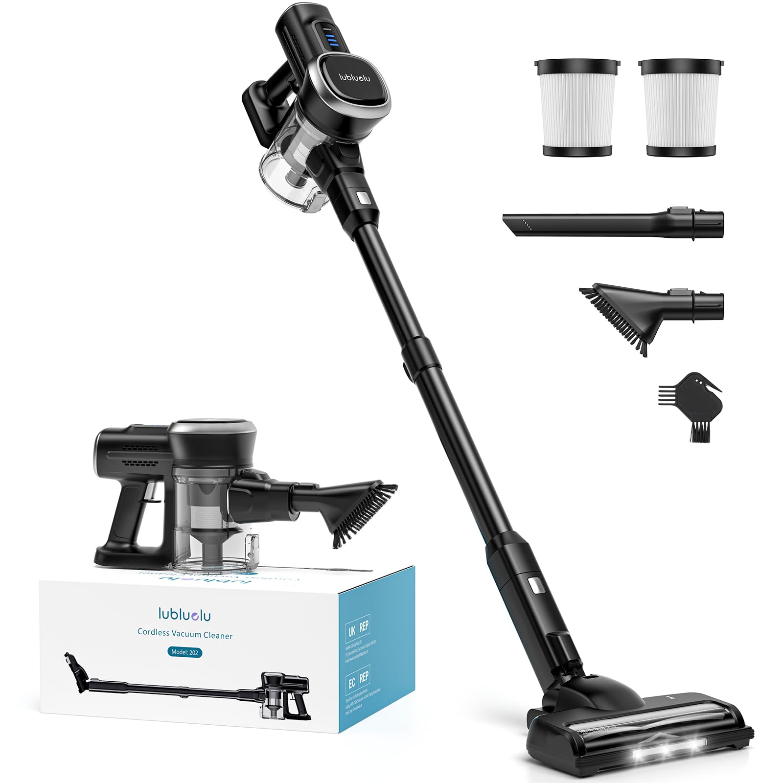 Lubluelu Cordless Vacuum Cleaner - 50 Min Runtime, Touch Screen Stick Vacuum, Lightweight for Carpets & Hardwood Floors | Pet Hair Removal | Perfect for Home Cleaning & Car Detailing