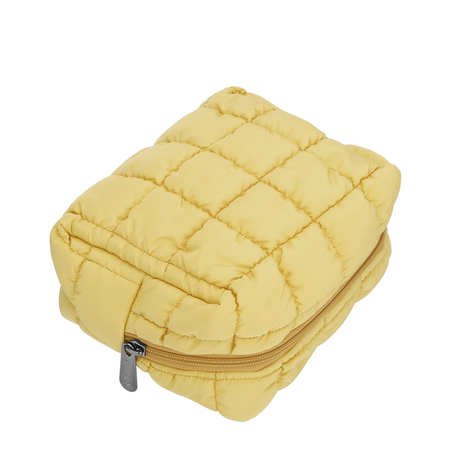 E-Tree Cute Quilted Makeup Bag - Waterproof Cosmetic Pouch for Travel & Purse Organization - Checkered Toiletry Zipper Case (Yellow) - Perfect for Daily Makeup Storage, Gym Essentials & Weekend Getaways