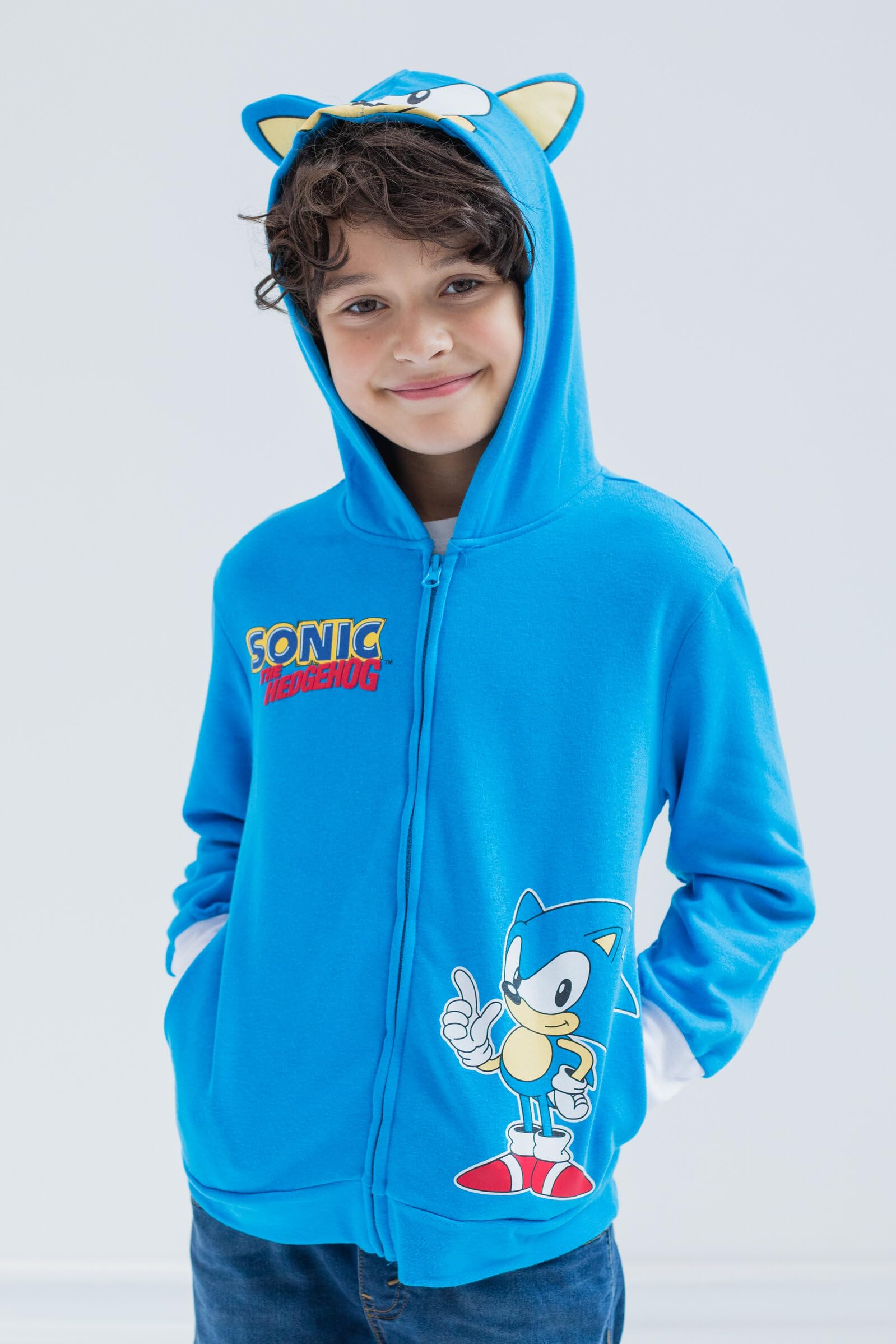 SEGA Sonic the Hedgehog Shadow & Knuckles Fleece Zip-Up Hoodie for Kids - Warm & Stylish Unisex Pullover for Toddlers to Big Kids - Perfect for Gaming, School & Outdoor Activities