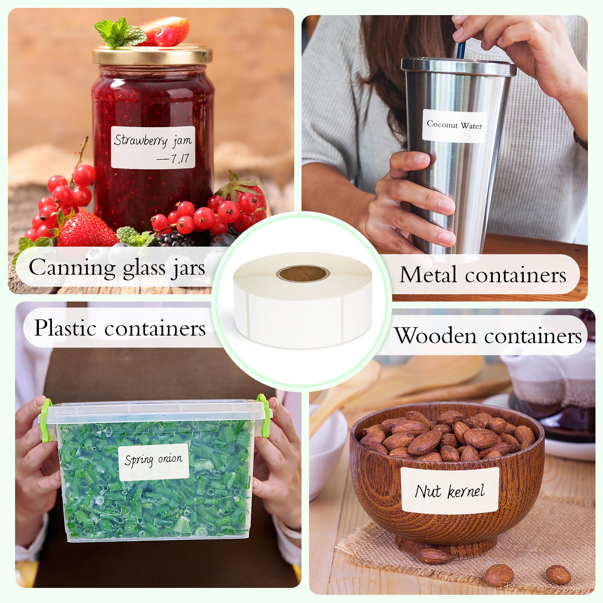 ESSENTIAL 2000 Dissolvable Food Labels - 1x2 Inch Blank White Canning Labels for Food Storage, Mason Jars & Freezer Containers (4 Rolls, 2000 Labels) - Perfect for Meal Prep, Pantry Organization & Home Canning