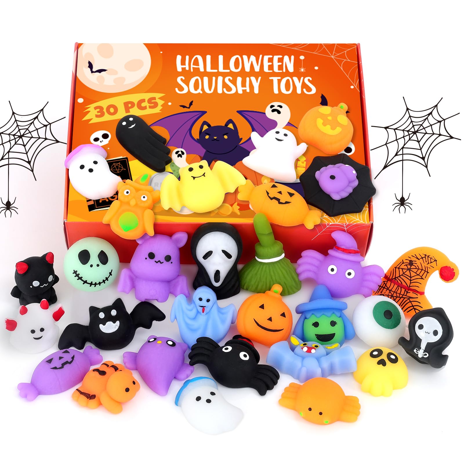 Halloween Mochi Squishy Toys 30Pcs - Kids Party Favors & Stress Relief for Halloween Treats