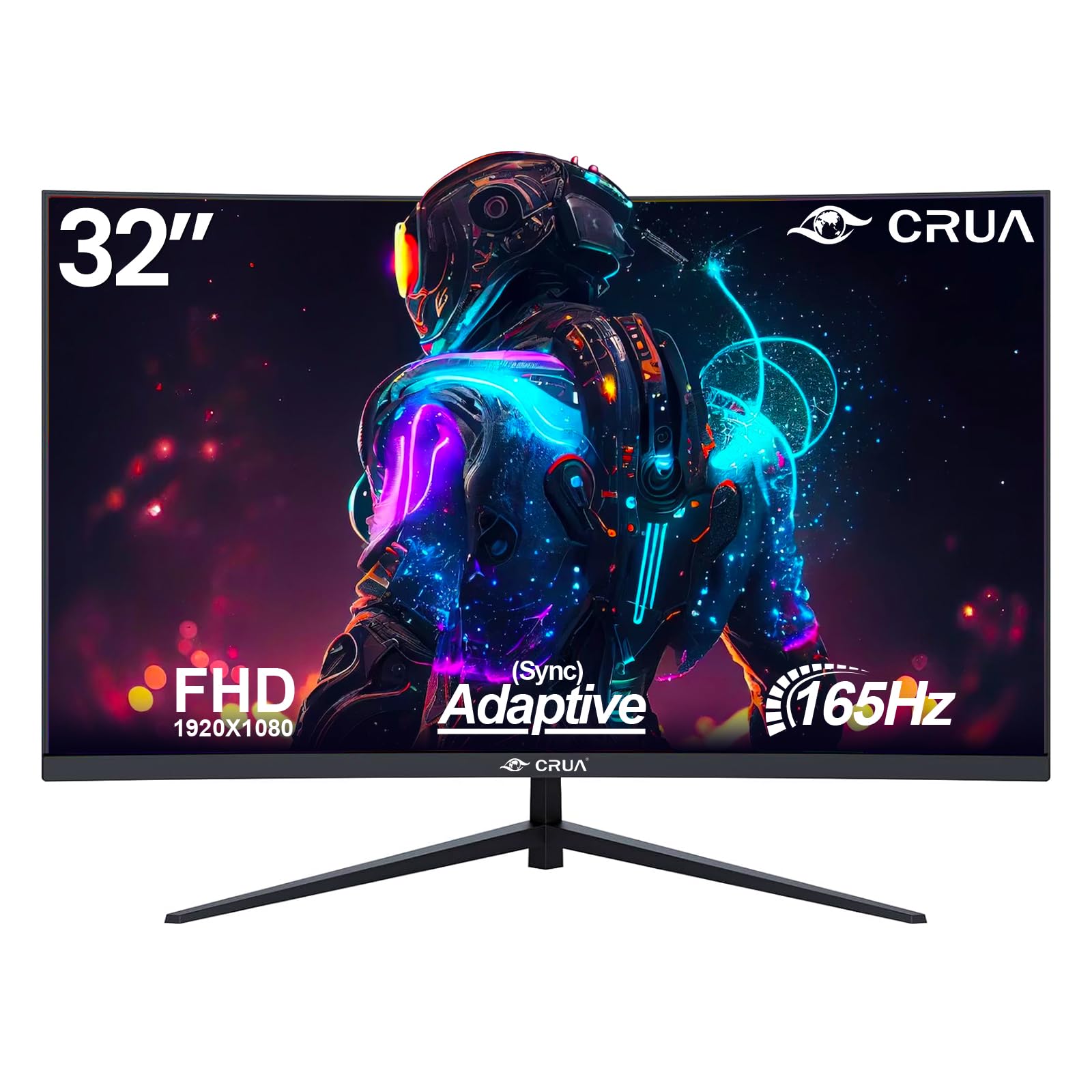 CRUA 32 Inch Curved Gaming Monitor - FHD 1080p, 165Hz Refresh Rate, VA Panel, 1ms Response Time, AMD FreeSync, Low Blue Light, VESA Mount, HDMI & DisplayPort - Perfect for Esports, Work & Home Office